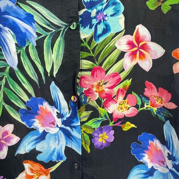 Johnny Was Black Floral Aruba Maeve Button Down Tunic Top Blouse Size 2X - Picture 2 of 8